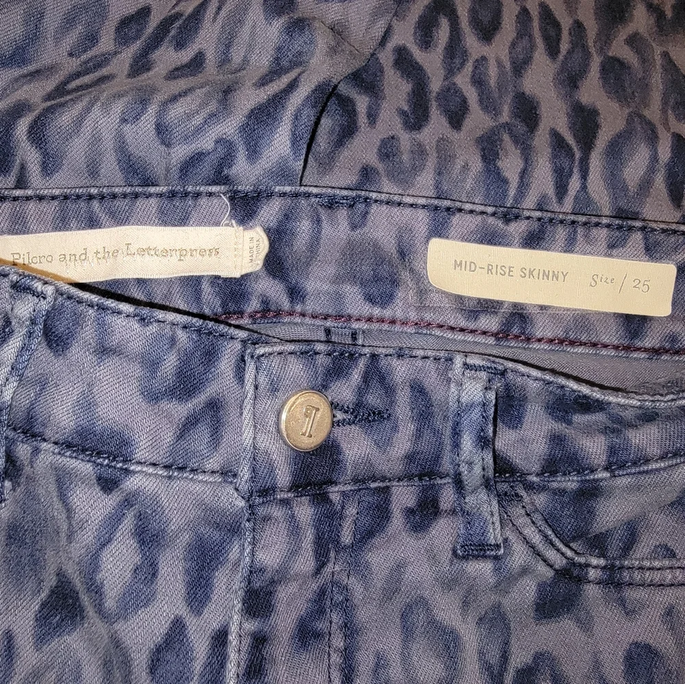 Anthropologie Pilcro And The Letterpress Skinny Jeans Size 25 Blue Leopard - Picture 7 of 12